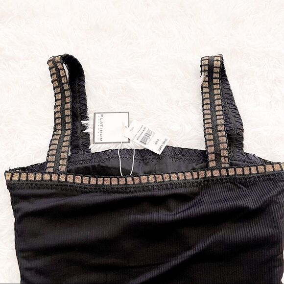 Platinum Swimwear Black Square Neck One Piece Swimsuit with Gold Trim SZ S BNWT - Picture 10 of 14